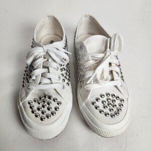 SUPERGA Cotu White Silver Bead Studded Shoes Size 37 US 6.5